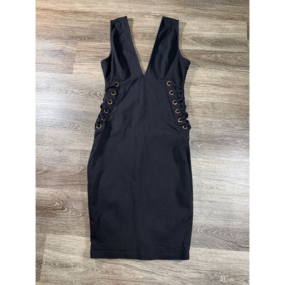 iris Dresses & Skirts - Iris Black Lace Up Side Deep V-Neck Bodycon Sheath Dress Medium Dark Romance